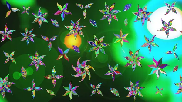 Raster çiçek desenli çiçek deseni, yapraklar, dekoratif elementler, sıçrama, lekeler, el çizimi kontur çizgileri ve Doodle çizim stili, grafik raster çizim çizimi.