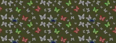 Güzel Kelebek Siluetleriyle Moda Dekorasyonu. Güve ile Raster Geçmişi. Basit Kadınsı Kart, Davetiye, Yazdırma Kalıbı. Kelebekli yaz arkaplanı yeşil renkler.