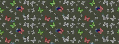 Robot resim. Raster. Kumaş, kağıt, ambalaj kâğıdı ve duvar kağıdı tasarımı için harika bir arka plan. Kelebek desenli yeşiller.