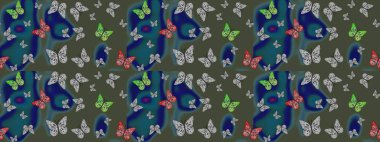 Doğa kelebeğinin yüksek kalitesi. Su rengi filtresi efektli yeşilde resimler. Raster illüstrasyonu. Klasik tarzda..