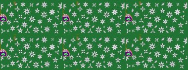 Sevimli çiçek raster deseni. Yeşil renkli çiçekler. Renkli Yaz Temalı eskiz kalıbı. Düz Çiçek Elementleri Tasarımı.