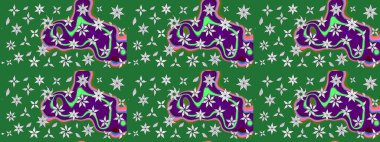 Çiçek ve yapraklı karalama şeklinde Raster çiçek deseni. Yumuşak, yeşil renkli bahar çiçekleri. Raster illüstrasyonu.