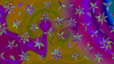 Raster illüstrasyonu. Suluboya çiçekli çiçek deseni. Mor renkli Asya tekstili.