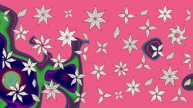 3D çiçekler, eskiz. Pembe renklerde. Raster illüstrasyonu.