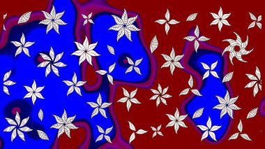 Çiçek ve yapraklı karalama şeklinde Raster çiçek deseni. Raster illüstrasyonu. Kibarca, bahar çiçekleri kırmızı renklerde.