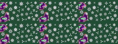 Küçük çiçekli yay deseni çiz. Raster illüstrasyonu. Suluboya tarzında yeşil renkler üzerine.