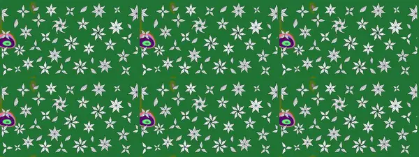 Sevimli çiçek raster deseni. Yeşil renkli çiçekler. Renkli Yaz Temalı eskiz kalıbı. Düz Çiçek Elementleri Tasarımı.