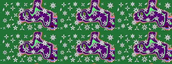 Çiçek ve yapraklı karalama şeklinde Raster çiçek deseni. Yumuşak, yeşil renkli bahar çiçekleri. Raster illüstrasyonu.