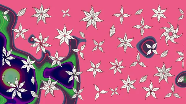 3D çiçekler, eskiz. Pembe renklerde. Raster illüstrasyonu.