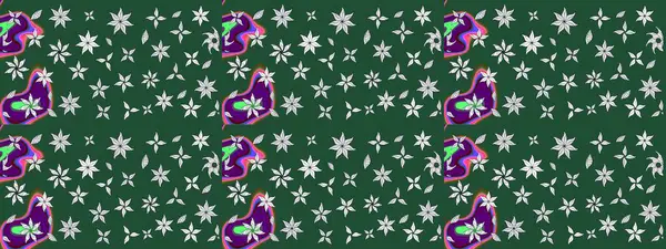 Küçük çiçekli yay deseni çiz. Raster illüstrasyonu. Suluboya tarzında yeşil renkler üzerine.