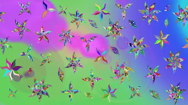 Düz Çiçek Elementleri Tasarımı. Renkli Bahar Teması eskiz kalıbı. Süslü kumaş deseni. Raster illüstrasyonunda çiçek deseni çizimi.