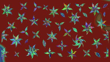 Renkli Bahar Teması eskiz kalıbı. Düz Çiçek Elementleri Tasarımı. Kırmızı renkte çiçekler. Sevimli çiçek raster deseni.