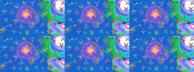 Küçük çiçekli basit bir çiçek çizimi. Mavi renkte şirin çiçekler. Moda baskısı, albüm, ambalaj kağıdı ve duvar kağıdı için zarif dekoratif süslemeler. Raster illüstrasyonu.