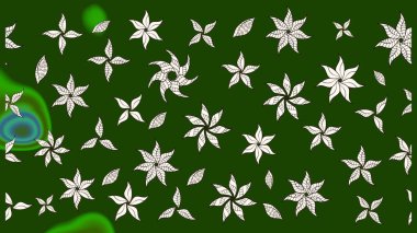 Yeşil renkli çiçekler. Hediye ambalaj kağıdı, tebrik kartları, posterler ve pankart tasarımı. Raster düz çiçek çizim deseni.