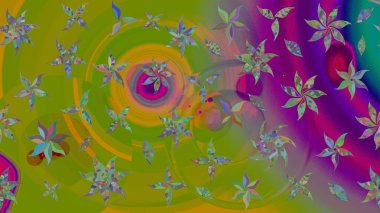 Raster illüstrasyonu. Çiçekli karalama şeklinde Raster çiçek deseni. Yumuşak, yaz çiçekleri yeşil renklerde.