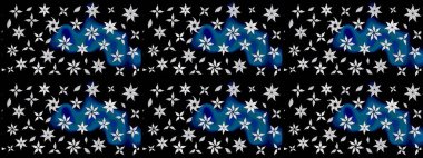 Sevimli çiçek raster deseni. Siyah renkli çiçekler. Renkli Bahar Teması eskiz kalıbı. Düz Çiçek Elementleri Tasarımı.