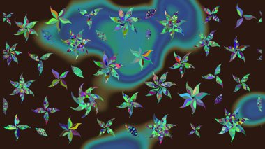 Raster illüstrasyonu. Tekstil veya kitap kapakları, imalat, duvar kağıtları, baskı, hediye paketi ve yapıştırma kitabı için çiçek eskizi geçmişi. Küçük ölçekli çiçeklerdeki basit sevimli desen.