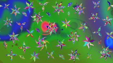 Yeşil renkli çiçekler. Raster illüstrasyonu. Yeşil renkte çiçek çizimi. Şatafatlı bahar bahçesi dokusu. Çiçek deseni.