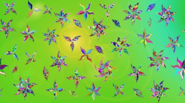 Yeşil renkli çiçekler. Raster illüstrasyonu. Çiçekli çiçek deseni, suluboya. Renkli Bahar Teması eskiz kalıbı. Düz Çiçek Elementleri Tasarımı.