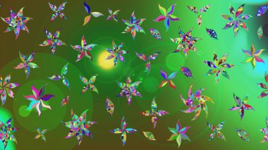 Düz Çiçek Elementleri Tasarımı. Çiçekli çiçek deseni, suluboya. Yeşil renkli çiçekler. Raster illüstrasyonu. Renkli Bahar Teması çizim şablonu.