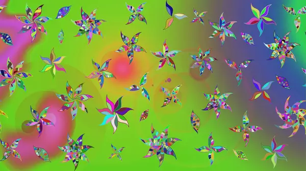 Elle boyanmış suluboya resim çizimleri, çiçekler ve bitkiler. Yeşil renkte çiçekler.