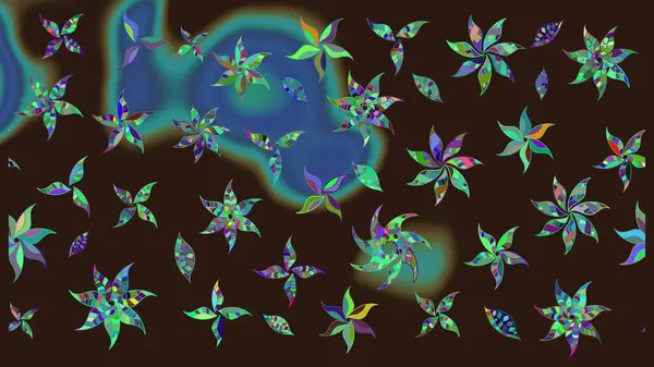 Düz Çiçek Elementleri Tasarımı. Kahverengi renkli çiçekler. Renkli Bahar Teması eskiz kalıbı. Sevimli çiçek raster deseni.