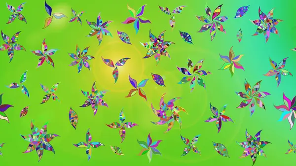 Yeşil renkli çiçekler. Raster illüstrasyonu. Çiçekli çiçek deseni, suluboya. Renkli Bahar Teması eskiz kalıbı. Düz Çiçek Elementleri Tasarımı.