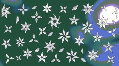 Poster ya da kapak için arka plan. Yapraklı çizim şekli. Tekstil için figür. Davetiye ve kartpostal tasarımı için dekoratif çiçek unsurları. Sevimli zarif çiçekler Raster illüstrasyonu.