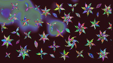 Parlak çiçekli kolaj çiçekleri kahverengi. Çiçek tasarımı için inanılmaz bir kolaj cenneti tarzı. Çiçekli zambaklar eskiz arka planı.