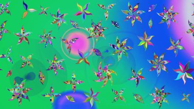 Yeşil renkli çiçekler. Raster illüstrasyonu. Çiçek süslemeli çizim deseni.