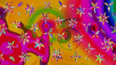 Raster illüstrasyonu. Nazikçe, sarı renkte bahar çiçekleri. Çiçek ve yapraklı karalama şeklinde Raster çiçek deseni.