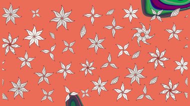 Raster illüstrasyonu. Raster illüstrasyonundaki çiçek desenli çizim. Turuncu renklerde. Güzel kumaş deseni.