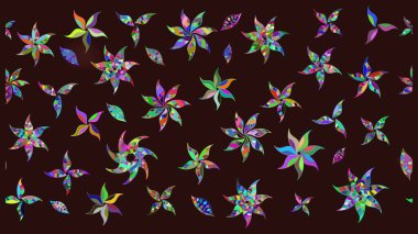 Kahverengi renkli çiçekler. Raster illüstrasyonu. Çiçek desenli eskiz, vuruşlar, sıçramalar, yaz çiçekleri..