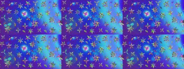 Mavi renkli çiçekler. Asya tekstil tarzında. Çiçek desenli çizim. Raster illüstrasyonu. Raster illüstrasyonu.