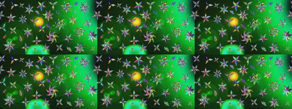 Çiçekli karalama şeklinde Raster çiçek deseni. Yumuşak, yaz çiçekli arka plan. Yeşil renkte çiçekler.