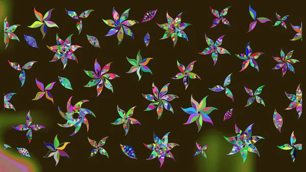 Şirin çiçekli eskiz deseni ve kahverengi renkli yapraklar, suluboya çiçek deseni, duvar kağıdı, kart veya kumaş için fayanslı. Raster illüstrasyonu.