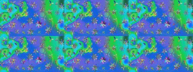 Tekstil, kumaş, ambalaj, hatıra defteri için hoş bir çiçek arkaplanı. Mavi arka planda. Elle çizilmiş çiçek desenli Raster çizimi. Çocuksu tasarım.