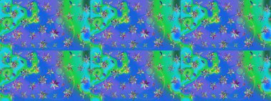 Tekstil, kumaş, ambalaj, hatıra defteri için hoş bir çiçek arkaplanı. Mavi arka planda. Elle çizilmiş çiçek desenli Raster çizimi. Çocuksu tasarım.