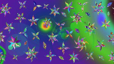 Renkli Bahar Teması eskiz kalıbı. Çiçekli çiçek deseni, suluboya. Yeşil renkli çiçekler. Raster illüstrasyonu. Düz Çiçek Elementleri Tasarımı.