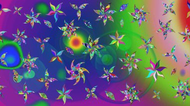 Raster illüstrasyonundaki çiçek desenli çizim. Mavi renkte çiçekler.