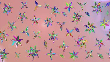 Raster deseni. Tarafsız renklerde bahar çiçekleri. Raster illüstrasyonu. Patlayan çiçekler soyut yerleştirilmiş.