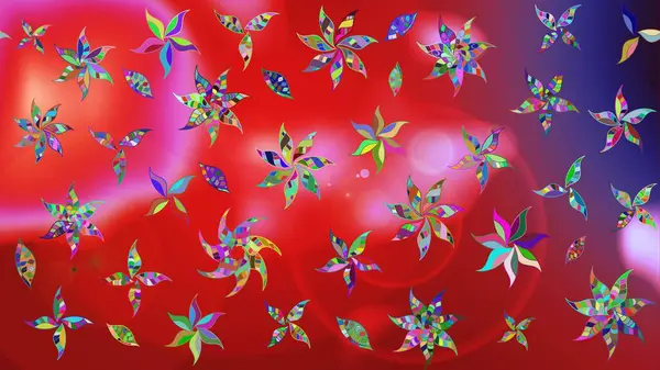 El çizimi çiçekli soyut çizim kalıbı. Kırmızı renkte çiçekler. Raster illüstrasyonu.