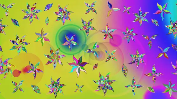 Bahar çiçekleri dallı desen, sarı renkler ve çiçek silueti. Raster deseni.