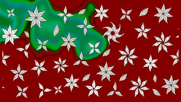 Raster illüstrasyonundaki çiçek desenli çizim. Renkli Bahar Teması eskiz kalıbı. Kırmızı renkte çiçekler. Düz Çiçek Elementleri Tasarımı.