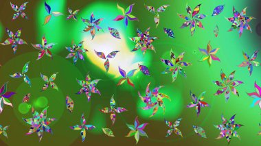 Çiçekler suluboya tarzında yeşil renkte. Raster illüstrasyonunda çiçek deseni çizimi.