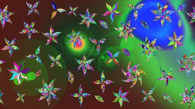 Raster illüstrasyonu. Çiçekli karalama şeklinde Raster çiçek deseni. Yumuşak, yaz çiçekleri yeşil renklerde.