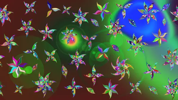 Raster illüstrasyonu. Çiçekli karalama şeklinde Raster çiçek deseni. Yumuşak, yaz çiçekleri yeşil renklerde.