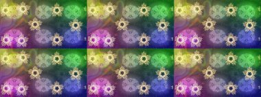 Kar tanesi renkli desen. Snowflakes desen. Raster kar taneleri arka plan. Renk arka plan üzerinde izole soyut kar taneleri ile düz tasarım. Raster illüstrasyon.