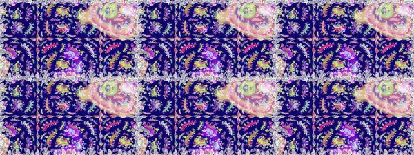 Raster illüstrasyonu. Mavi renkli Asya tekstili. Çiçeklerle suluboya desenleri.