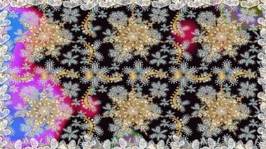 Raster oryantal süs. Kusursuz altın desen. Gri renklerde, altın elementlerle kusursuz desen.